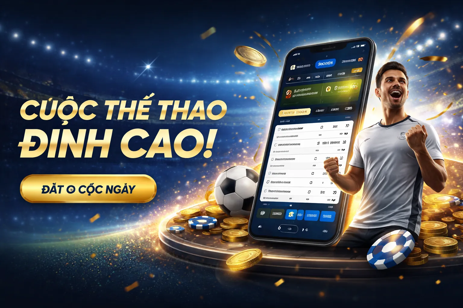 Hình ảnh sân vận động thể thao với các biểu tượng cá cược thomo88